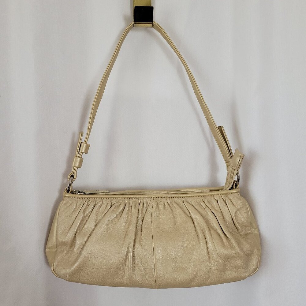 Genuine Leather Little Gold Bag Hobo shoulder carry one strap shimmery zip EUC